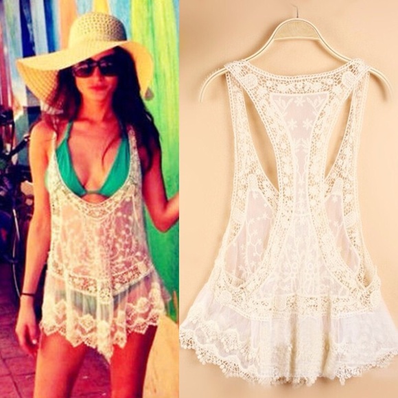 Beautiful delicate lace boho cover up top - Picture 6 of 8